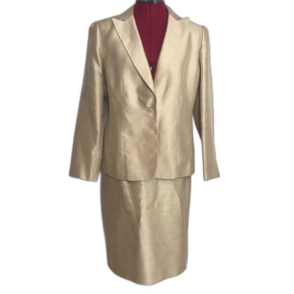 Le Suit Skirt Suit Women's Size 10P Gold 2-Piece Set Skirt & Blazer - Picture 1 of 13